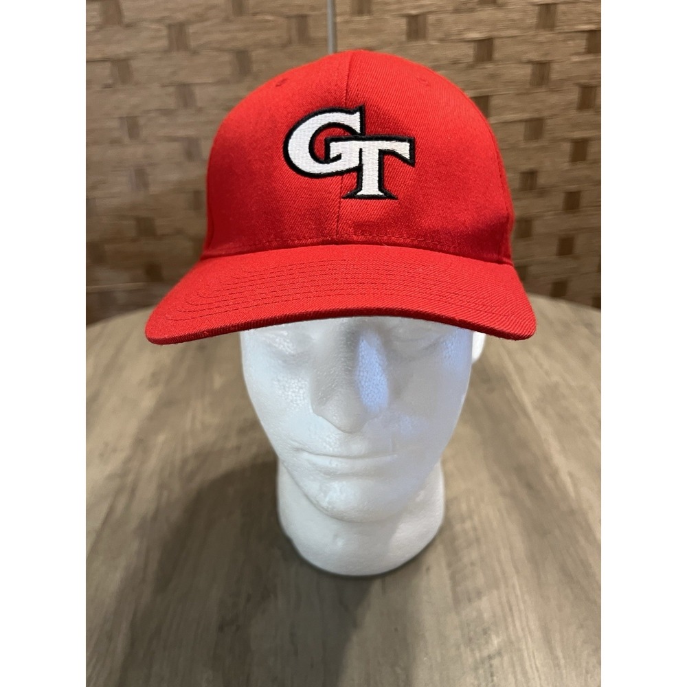 FlexFit Georgia Tech Fitted Hat Cap Red w/ White Letters Sz Small/Medium